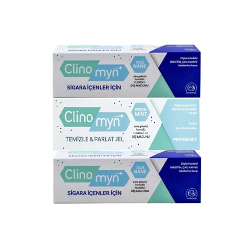 Clinomyn Smokers Sigara Içenler Için 75ml X 2 + Temizle Parlat Fresh Jel Diş Macunu 75ml