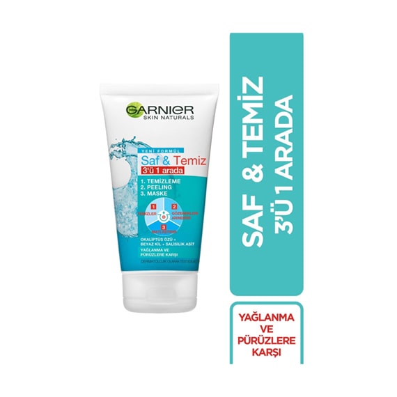 Garnier Saf & Temiz 3'ü 1 Arada Temizleme Peeling Maske 150 ml