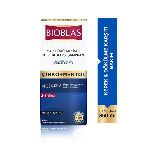 Bioblas Saç Dökülmesi + Kepek Karşıtı Şampuan – Çinko, Mentol, Kremli 360 ML