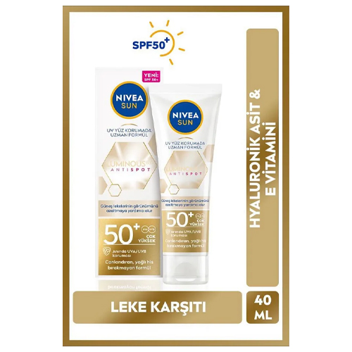 NIVEA Luminous630 Leke Karşıtı Güneş Koruyucu Yüz Kremi 40ml, Spf50, Hyalüronik Asit, E Vitamini, Uva/uvb