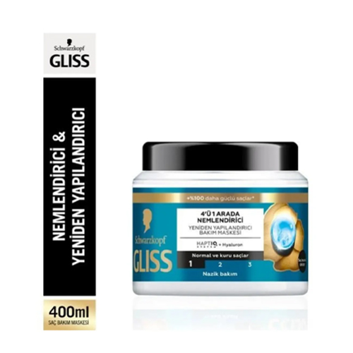 Gliss 4'ü 1 Arada Nemlendirici & Yeniden Yapılandırıcı Saç Bakım Maskesi 400 ml