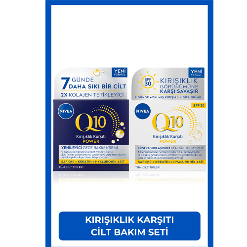 NIVEA Q10 Power Kırışıklık Karşıtı Cilt Bakım Seti, Gece Bakım Kremi 50ml ve Gündüz Kremi 50ml, SPF30