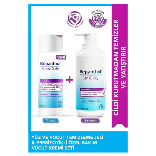 Bepanthol Sensidaily Günlük Vücut Bakım Kremi 400ml + Yüz ve Vücut Temizleme Jeli 200ml - Çok Kuru Atopik Cilt