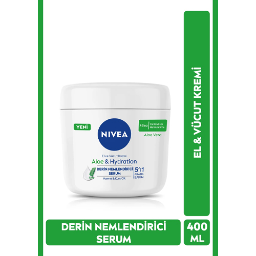 NIVEA El Ve Vücut Kremi Aloe Vera 400 Ml, DerinNemlendirici Serum,Normal ve Kuru Cilt