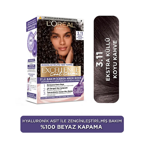 L'Oreal Paris Excellence Cool Creme Saç Boyası – 3.11 Ekstra Küllü Koyu Kahve