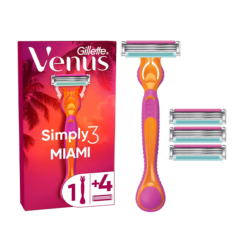 Gillette Venus Simply Venus 3 Miami Tıraş Makinesi Gövdesi + 4 Bıçak
